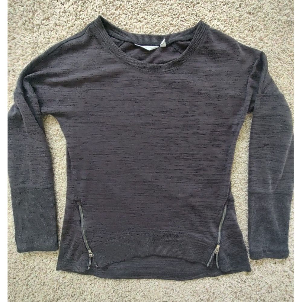 ATHLETA Pullover Women's Size S Side Zippers‎ Crew Neck Sweater Black Poly Blend